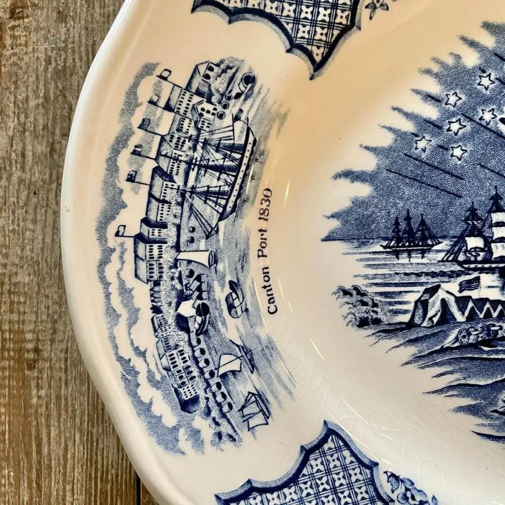 Fair Winds Alfred Meakin Staffordshire Blue White Historical Nautical Platter